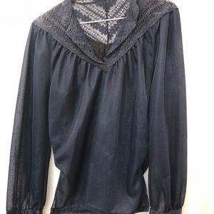 Blue blouse with liner, front and back lace detail